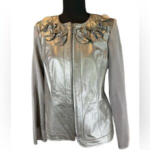 Peter Nygard Leather Sweater Jaket Silver/Gray | Size PM